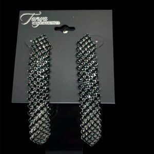 Tanya Creations Deep Teal Rhinestone 3” Earrings NWT